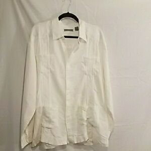 Men's Cubavera Linen Blend Button Down Dress Shirt In White Shirt Sz XL